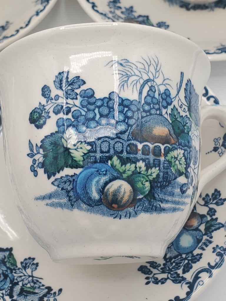 Set of 8 Mason's Fruit Basket Blue Multicolor Cup & Saucer Sets LK