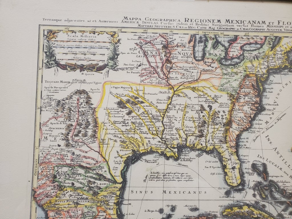 Framed Map Mappa Geographica Regionem Mexicanam et Floridam Germany c. 1730