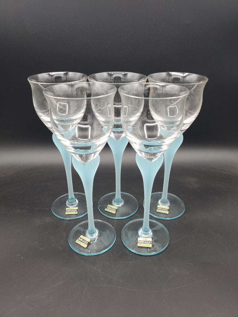 Set of 4 Mikasa Seamist Turquoise Wine Glasses LK