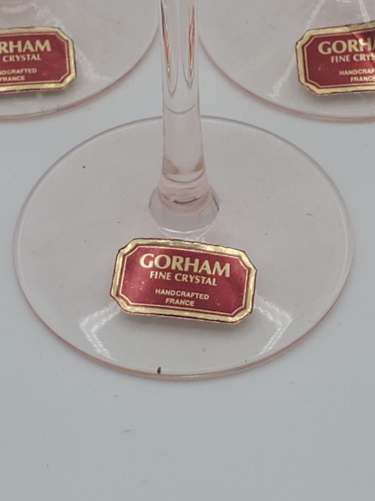 Set of 5 Gorham Crystal Vie En Rose Pink Wine Goblets LK