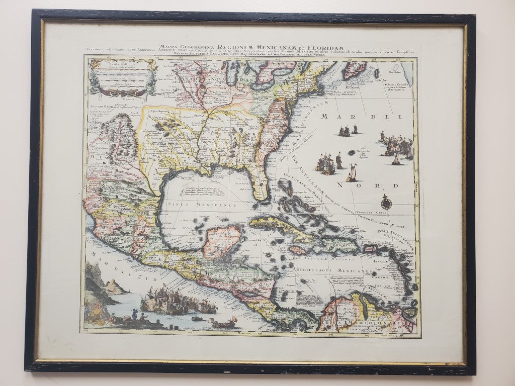 Framed Map Mappa Geographica Regionem Mexicanam et Floridam Germany c. 1730
