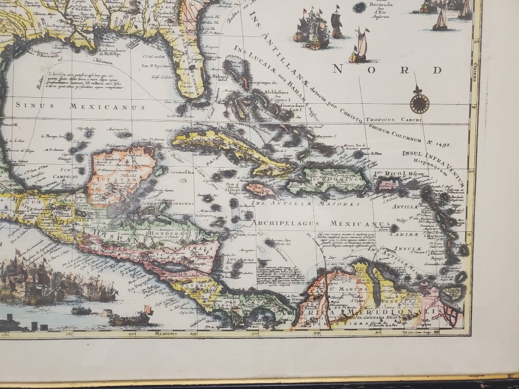 Framed Map Mappa Geographica Regionem Mexicanam et Floridam Germany c. 1730