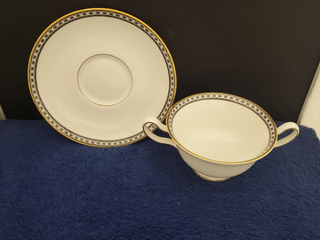 Wedgwood Ulander Black Cream Soup Cup & Saucer Set