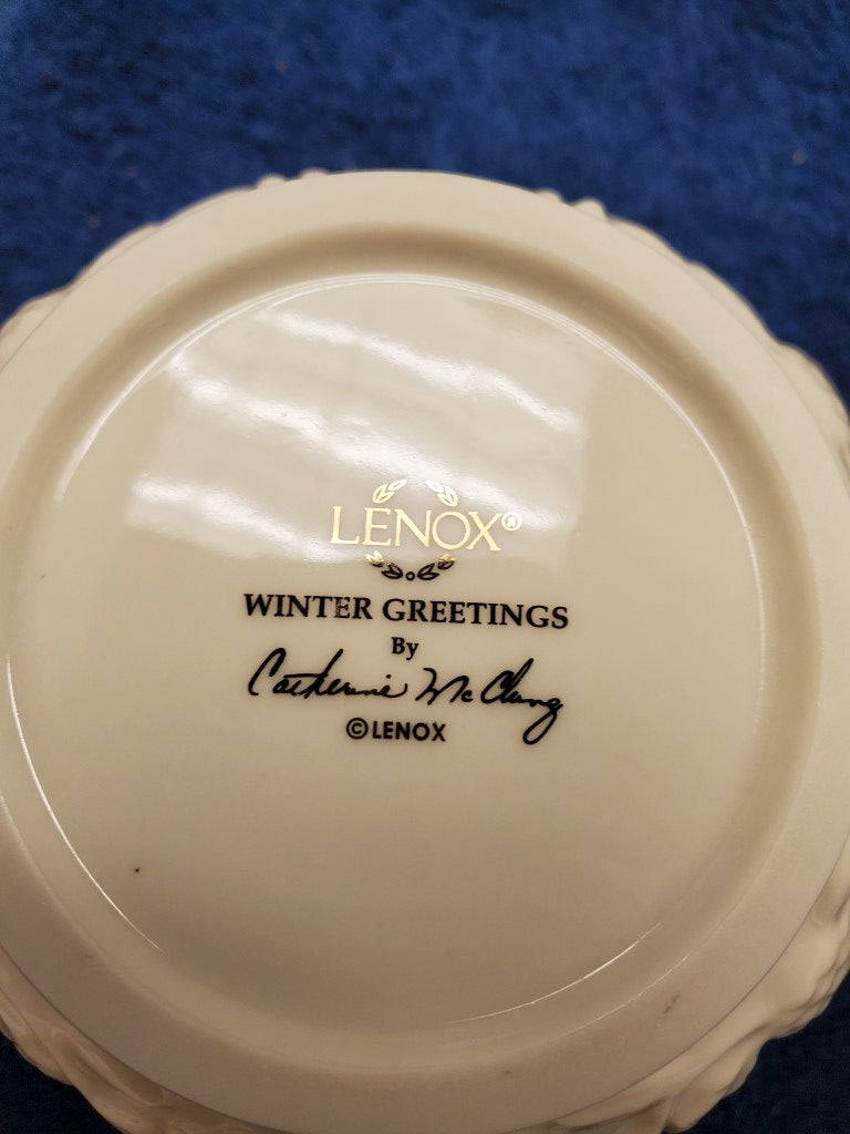 Lenox Winter Greetings Sculpted Sugar Bowl WIth Lid (With Blue Bird Finial)