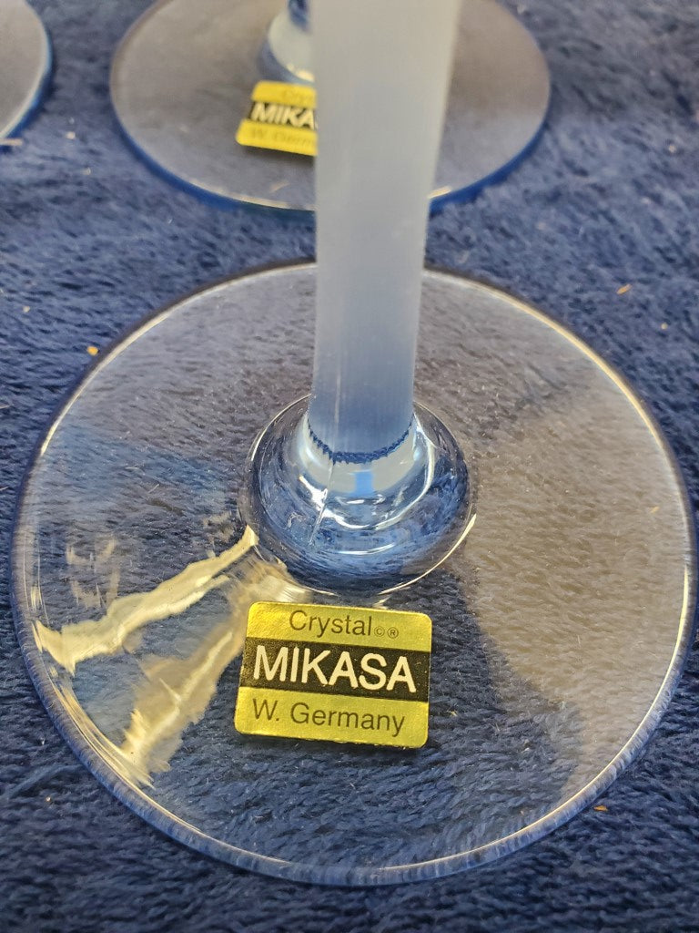 Set of 4 Mikasa Sea Mist Sapphire Frosted Stem Water Goblets LK
