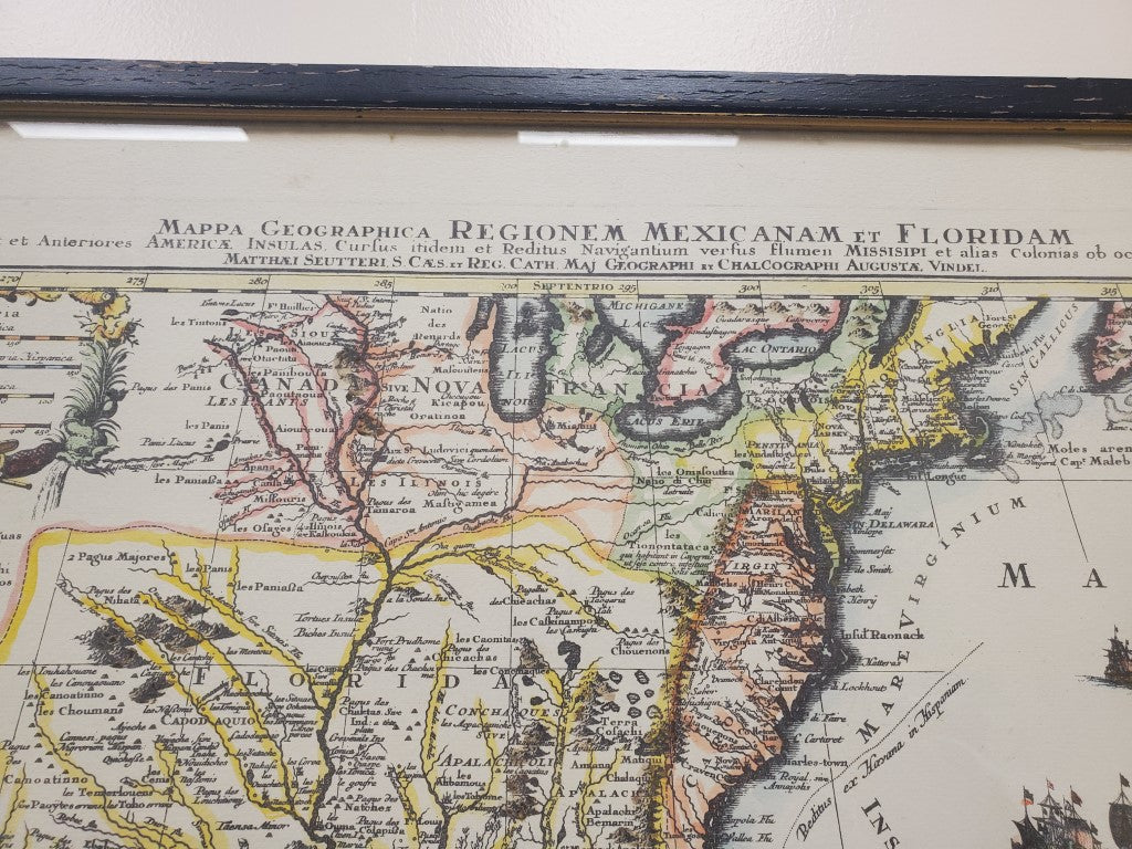 Framed Map Mappa Geographica Regionem Mexicanam et Floridam Germany c. 1730