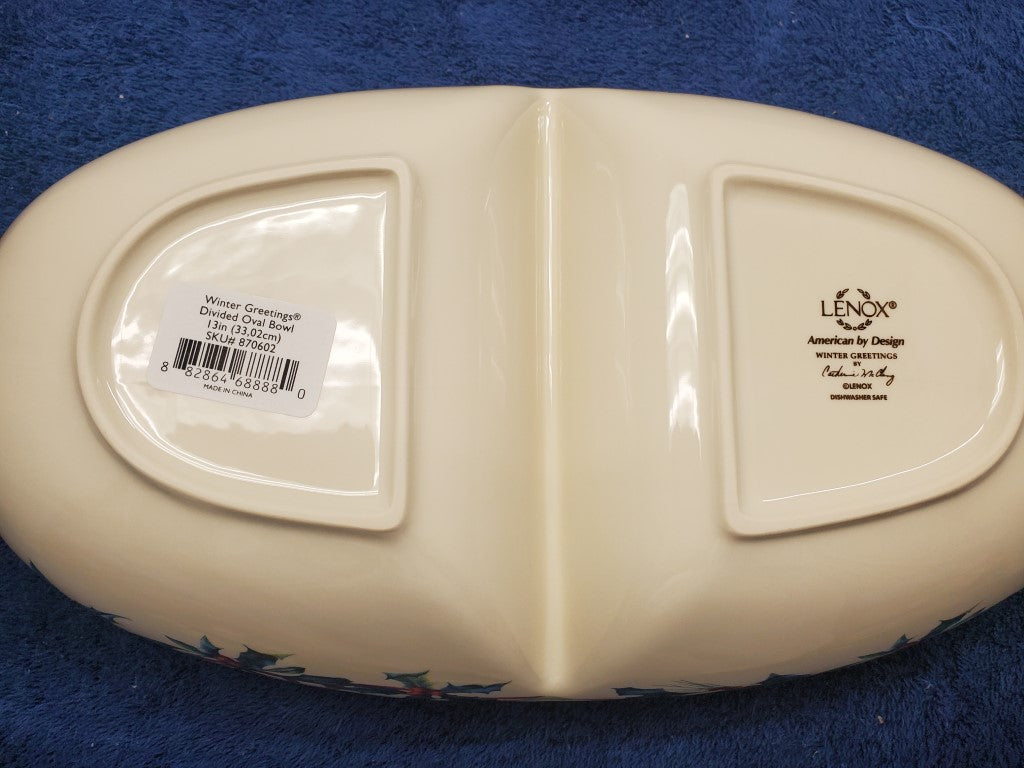 Lenox Winter Greetings Divided Oval Bowl