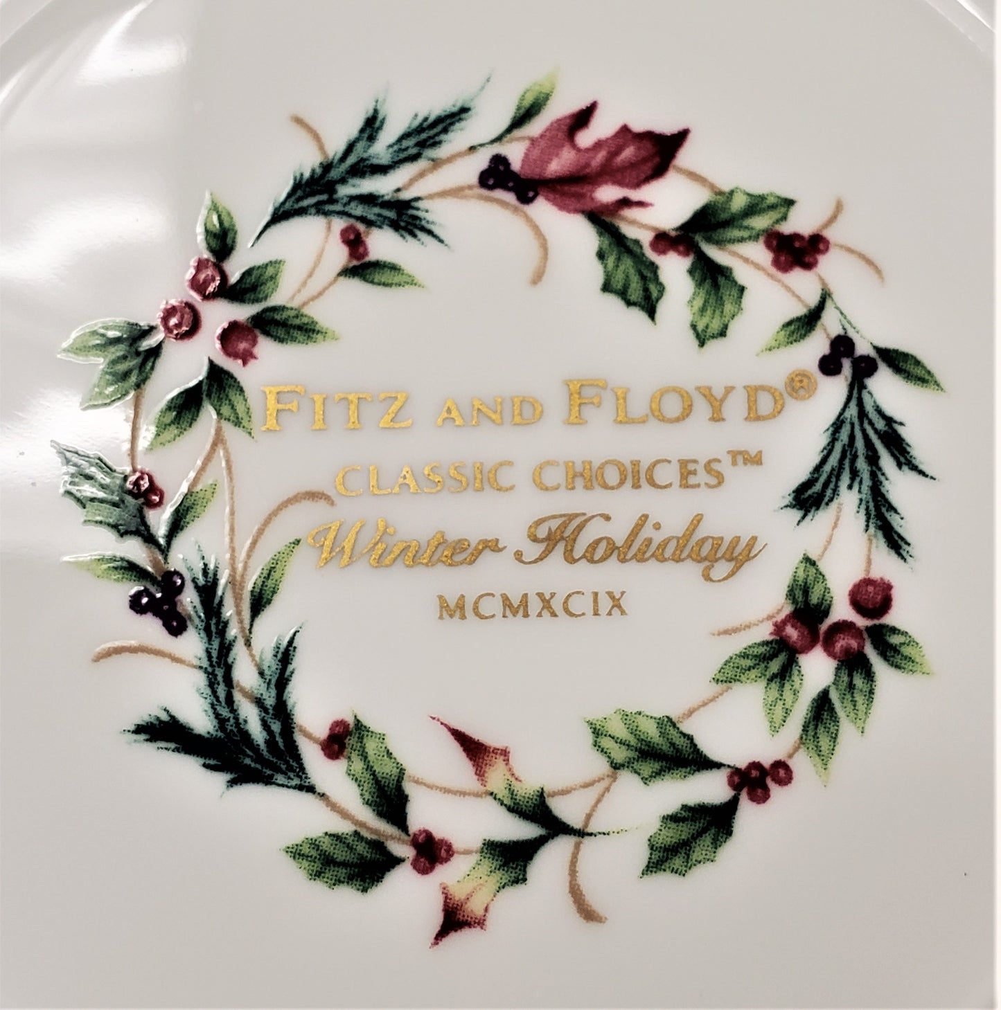 Set of 6 Fitz & Floyd Winter Holiday Green Wreath Cup and Saucer Sets