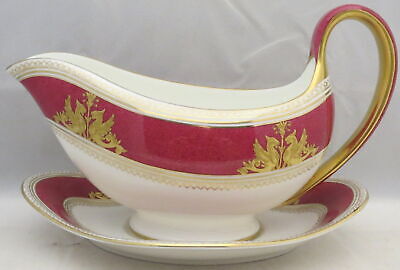 Wedgwood Columbia Powder Ruby (Rim and Center) Gravy Boat & Underplate