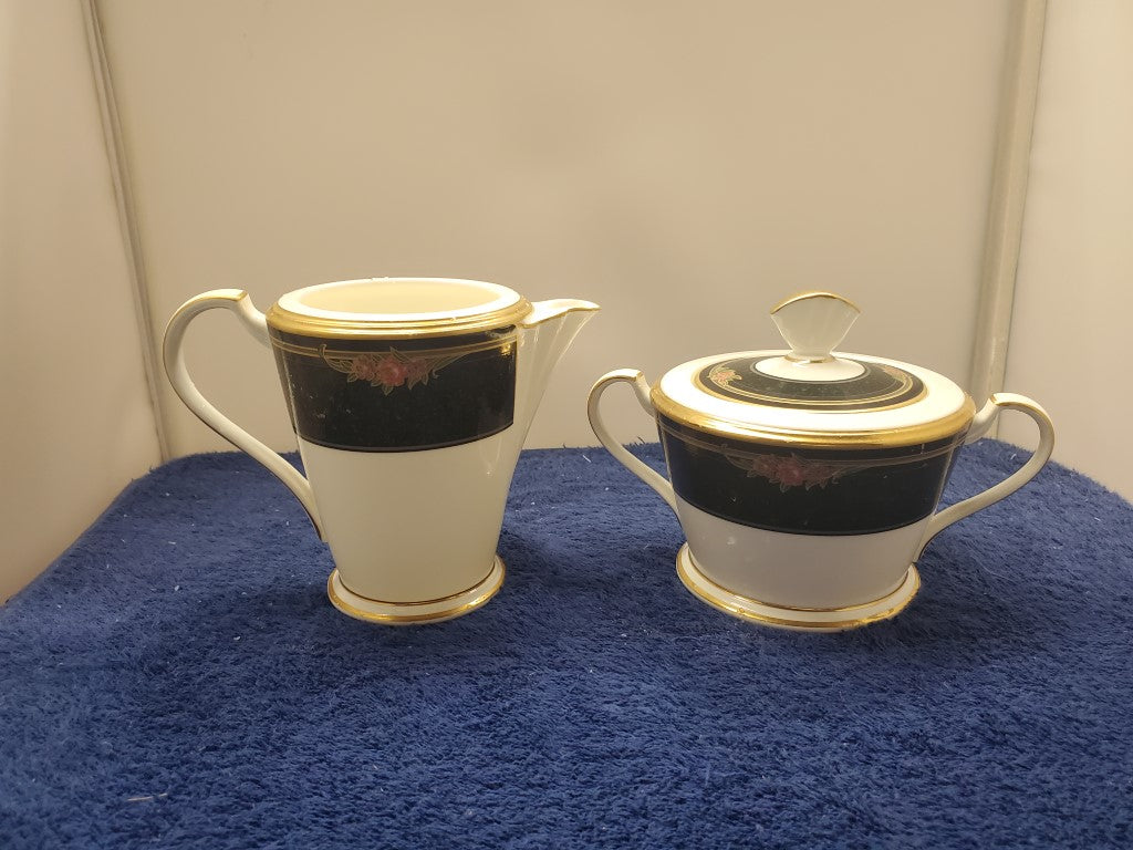Noritake Venetian Rose Creamer & Sugar Bowl with Lid LK