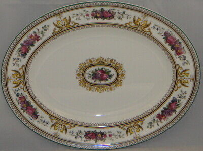 Wedgwood Columbia White (W595, Green Trim) Oval Platter 13 1/2"