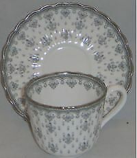 Set of 4 Spode Spode Fleur De Lys-Grey Flat Cup & Saucer Sets (Imperfect)