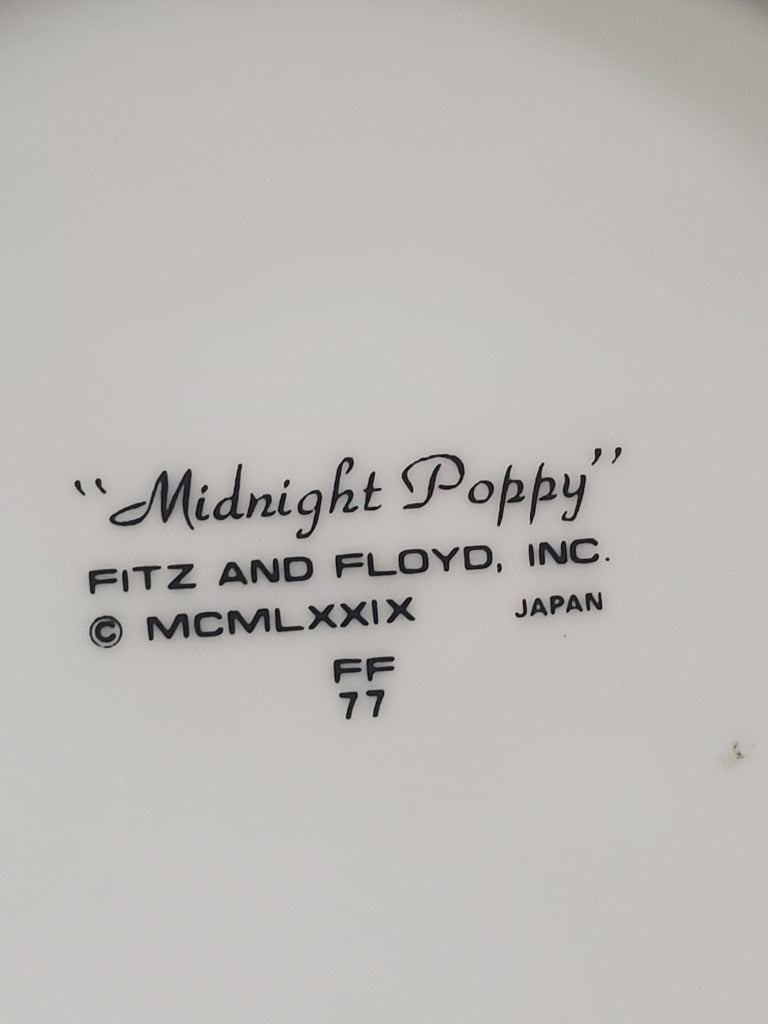 Set of 7 Fitz & Floyd Midnight Poppy Bread & Butter Plates LK