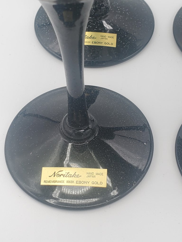 Set of 4 Noritake Remembrance Ebony Gold Water Goblets LK