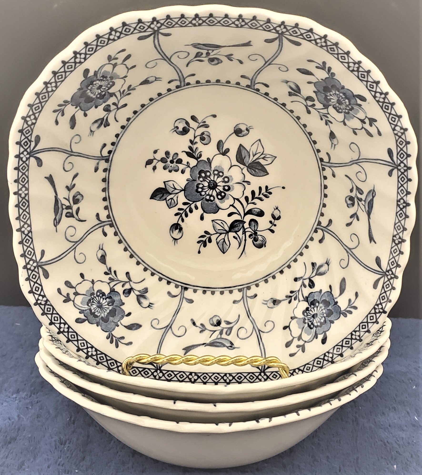 Set of Johnson Brothers Indies Blue Coupe Square Cereal Bowls