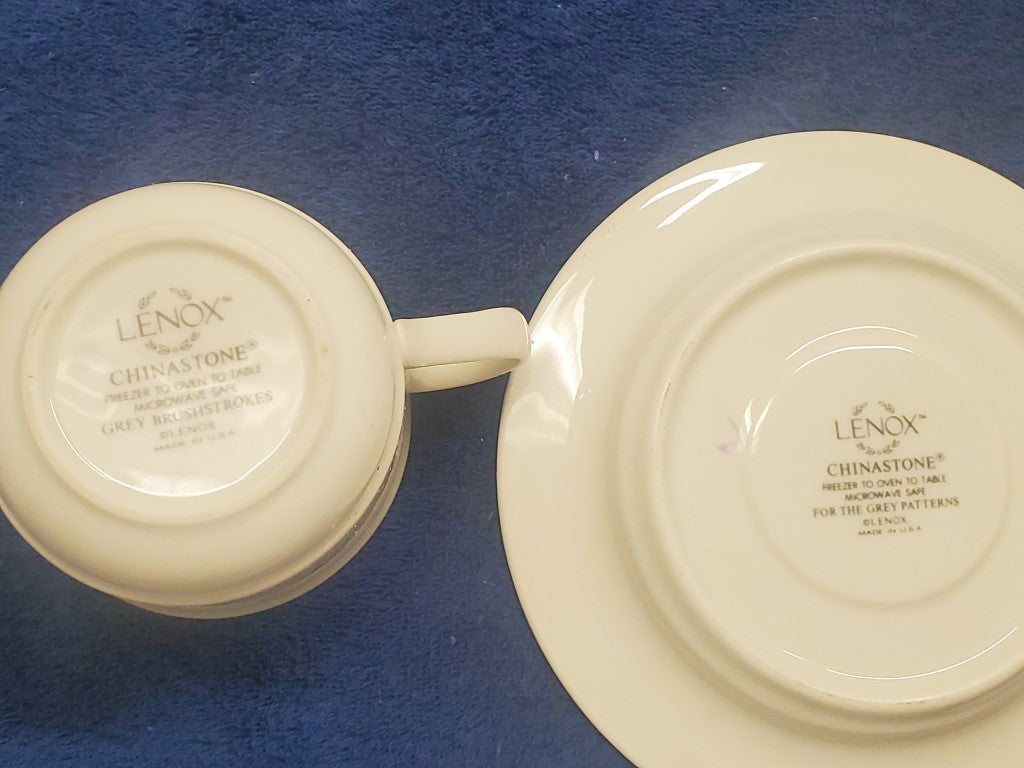 Set of 3 Lenox Grey Brushstrokes Cup & Saucer Sets LK