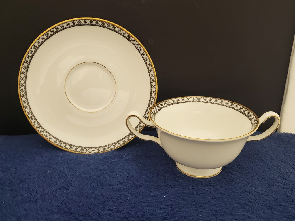 Wedgwood Ulander Black Cream Soup Cup & Saucer Set