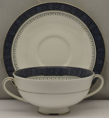 Set of 2 Royal Doulton Sherbrooke Footed Cream Soup Bowls & Cup Saucers