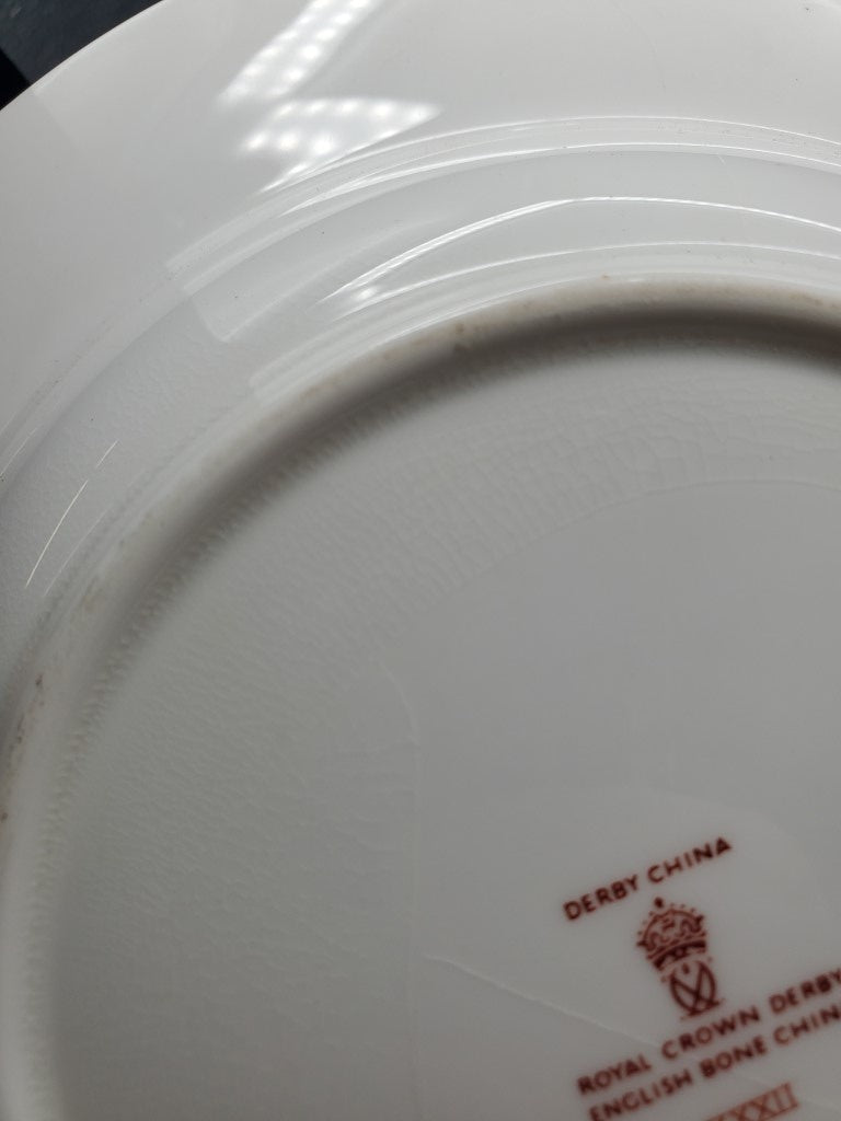 Set of 2 Royal Crown Derby Asian Rose (Duesbury Shape) Rim Soup Bowl (imperfect)s LK