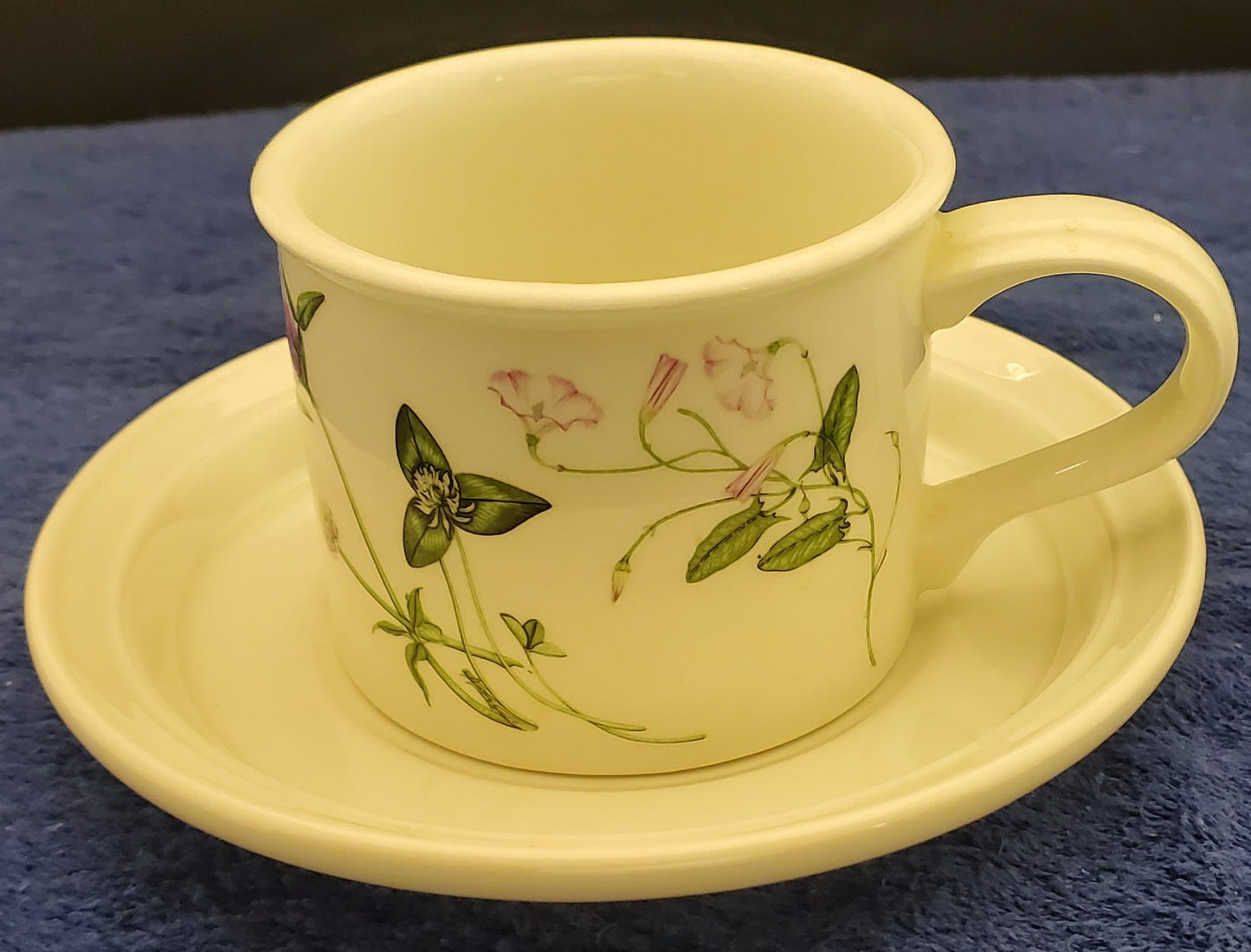 Portmeirion Queen's Hidden Garden Drum Flat Cup & Saucer Set (Bindweed/Clover)