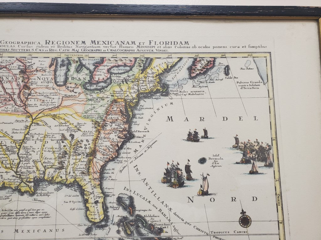 Framed Map Mappa Geographica Regionem Mexicanam et Floridam Germany c. 1730