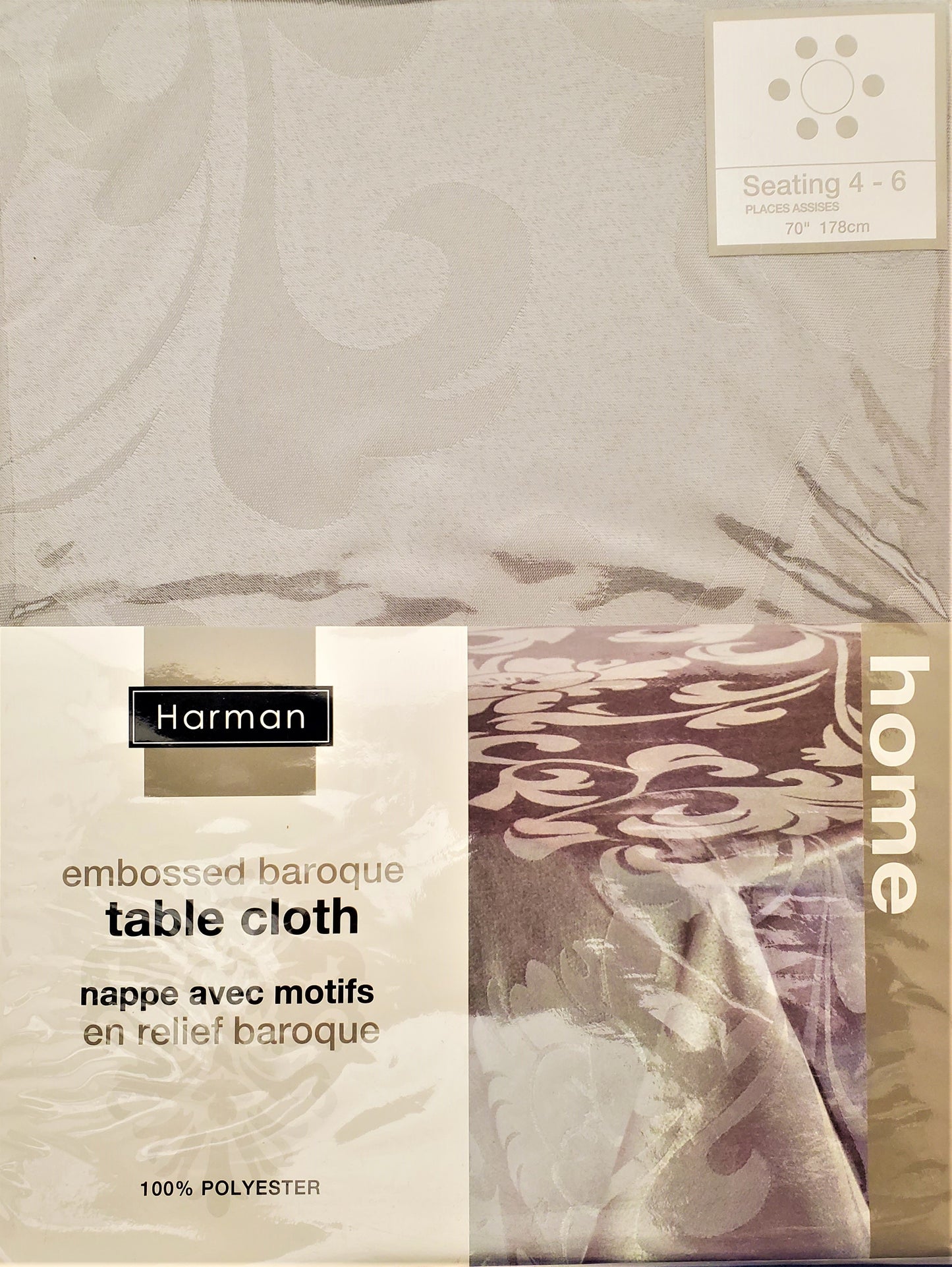 Harman Embossed Baroque Silver 70" Round Tablecloth