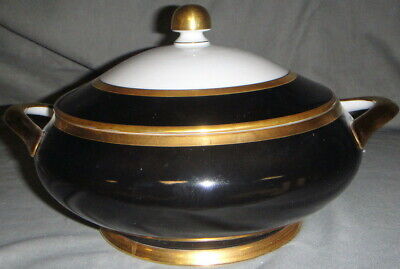 Fitz & Floyd Renaissance Black On White Round Covered Vegetable Bowl