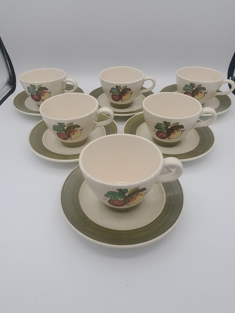 Set of 6 Metlox Poppytrail Vernon Provincial Fruit Green Cup & Saucer Sets LK