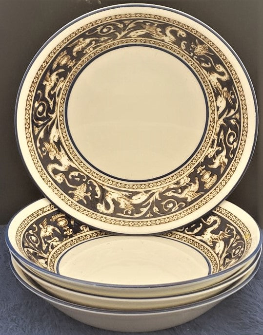 Set of 4 Wedgwood Florentine Dark Blue Rim (1956) Fruit/Dessert (Sauce) Bowls