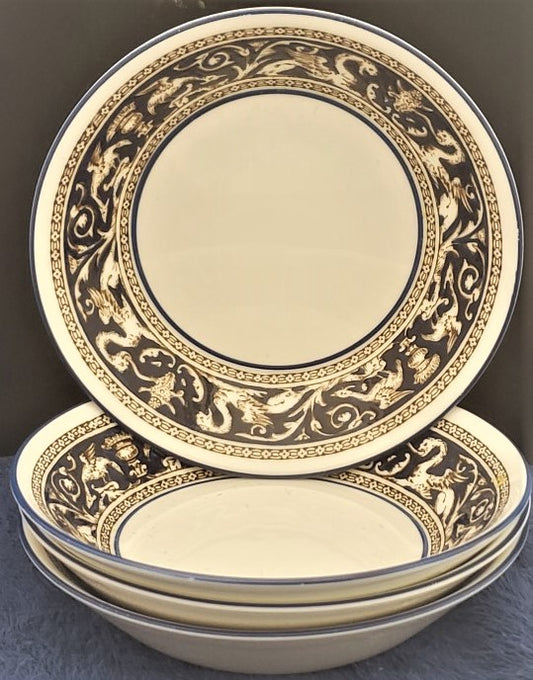 Set of 4 Wedgwood Florentine Dark Blue Rim (1956) Fruit/Dessert (Sauce) Bowls