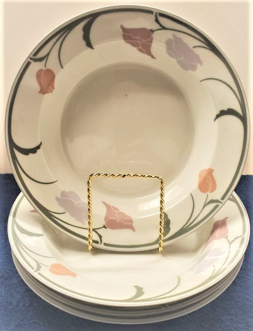 Set of 4 Dansk Belles Fleurs Gray Rim Soup Bowls LK