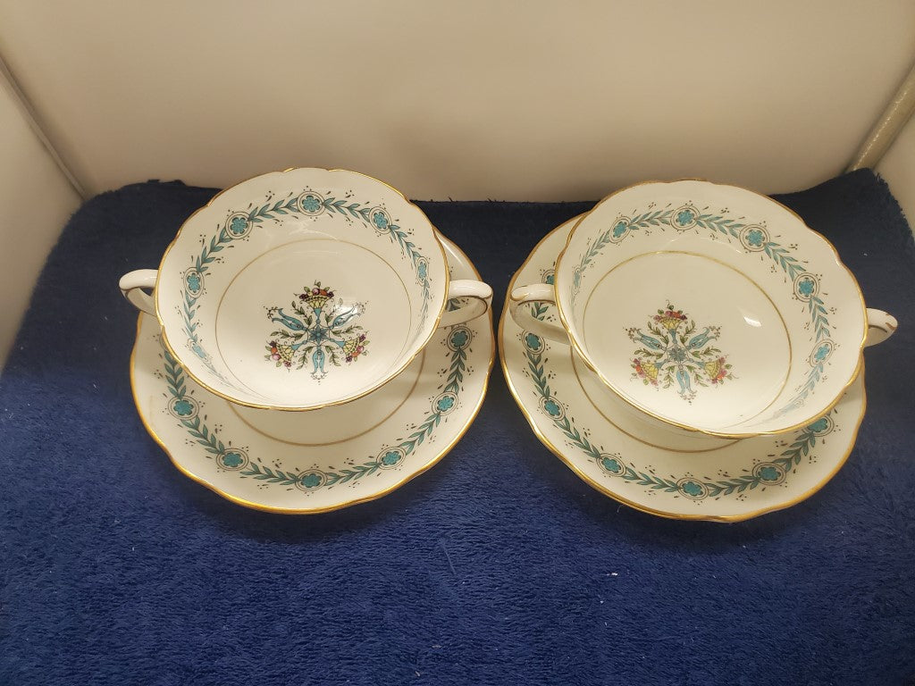 Set of 2 Coalport Geneva Cream Soup & Saucer Sets LK