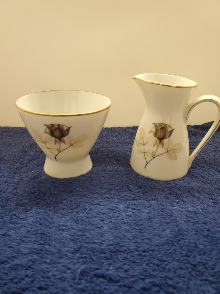Rosenthal Shadow Rose Creamer & Sugar Bowl with Lid LK