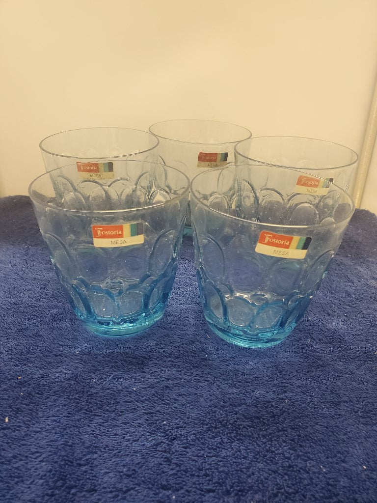 Set of 5 Fostoria Mesa Blue Double Old Fashioneds LK