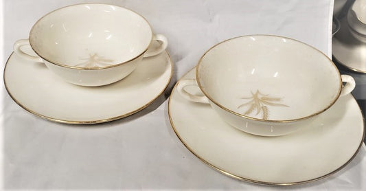 Set of 2 Lenox Wheat Cream Soup Cup & Dessert Saucers