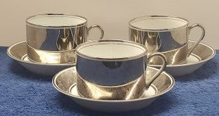 Set of 3 Fitz & Floyd Platinum Rondelet Cup & Saucer Sets LK