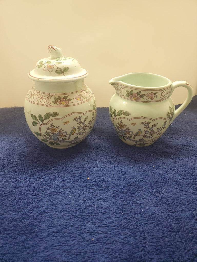 Adams Singapore Bird Creamer & Sugar Bowl with Lid LK