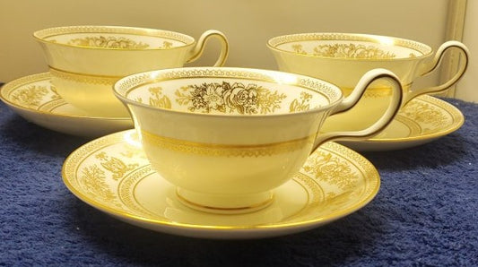 Set of 3 Wedgwood Columbia Gold (R4408) Cup & Saucer Sets LK