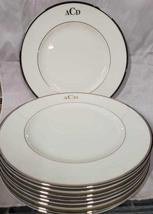Set of 9 Wedgwood Majesty Platinum Dinner Plates (With Monogram)