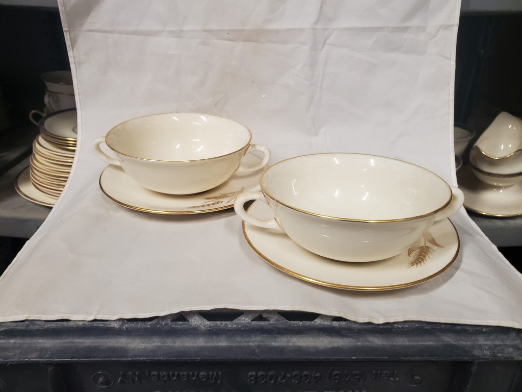 Set of 2 Lenox Wheat Cream Soup Cup & Saucers