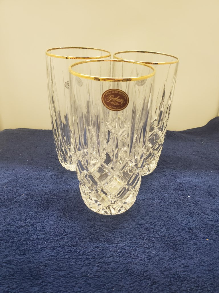 Set of 3 Gorham Crystal Lady Anne Gold Highballs LK