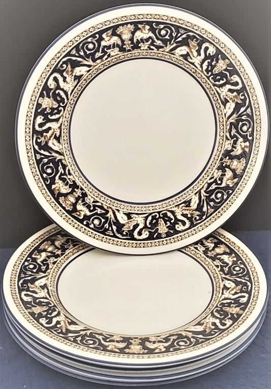 Set of 5 Wedgwood Florentine Dark Blue Rim (1956, No Center Design) Salad Plates