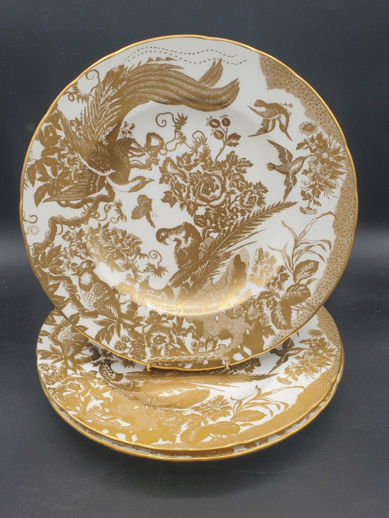 Set of 3 Royal Crown Derby Gold Aves Dinner Plates LK
