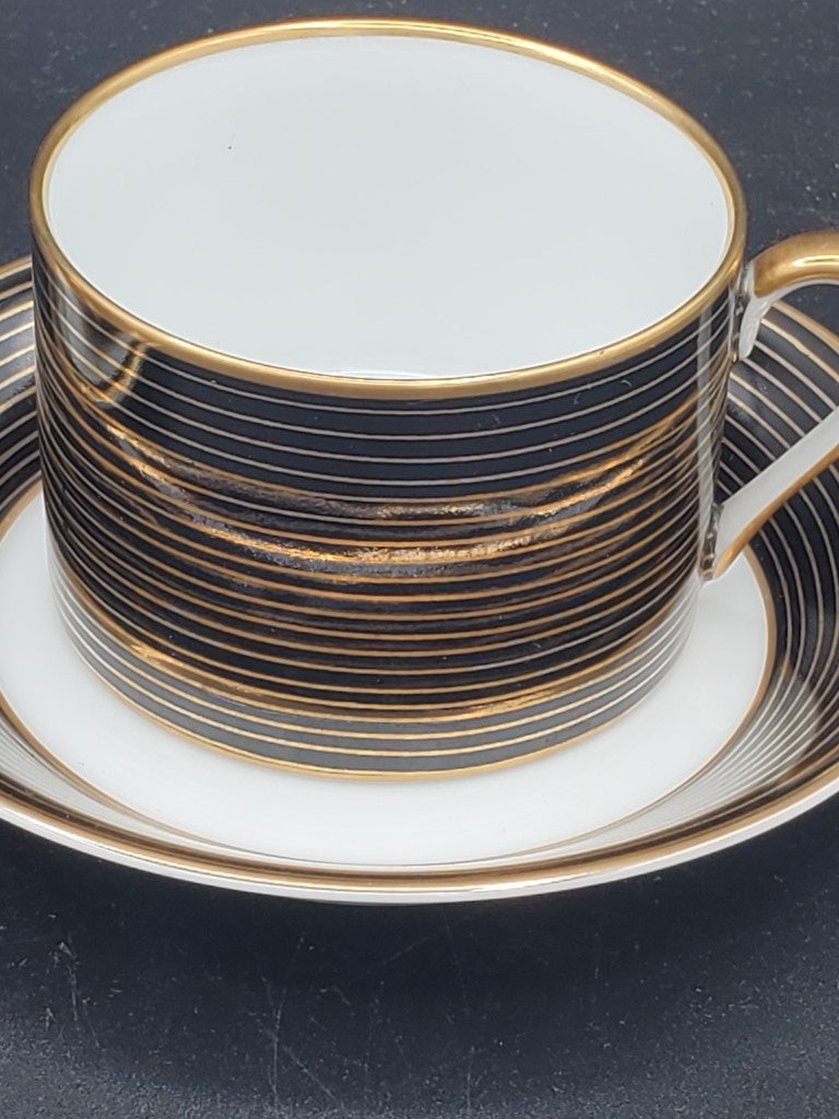 Set of 2 Fitz & Floyd Rondelle Black Cup & Saucer Sets LK