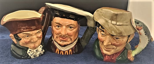 Royal Doulton Toby Jugs 3 Small Jugs (Old Charley, The Poacher, Henry VIII)