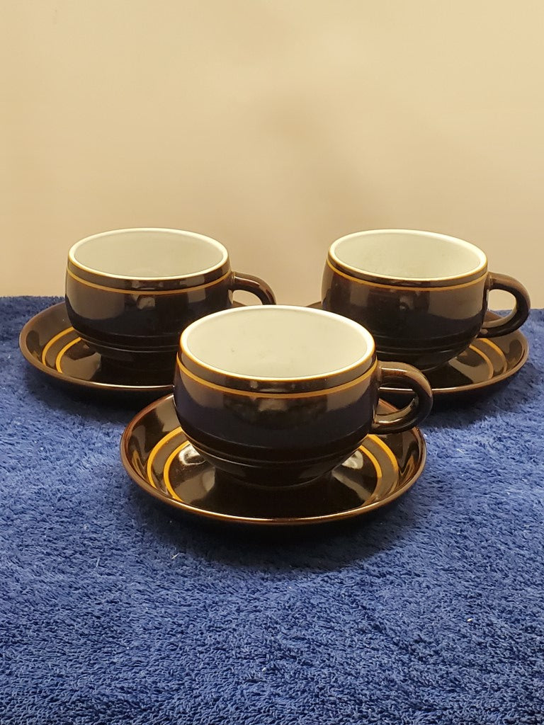 Set of 3 Denby Chocolate Cup & Saucer Sets LK