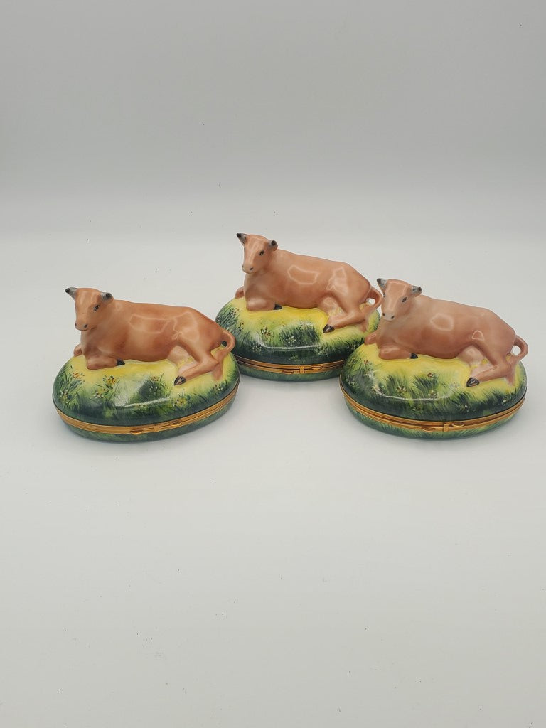 Chamart Limoges Set of 3 Hinged Boxes - Cow