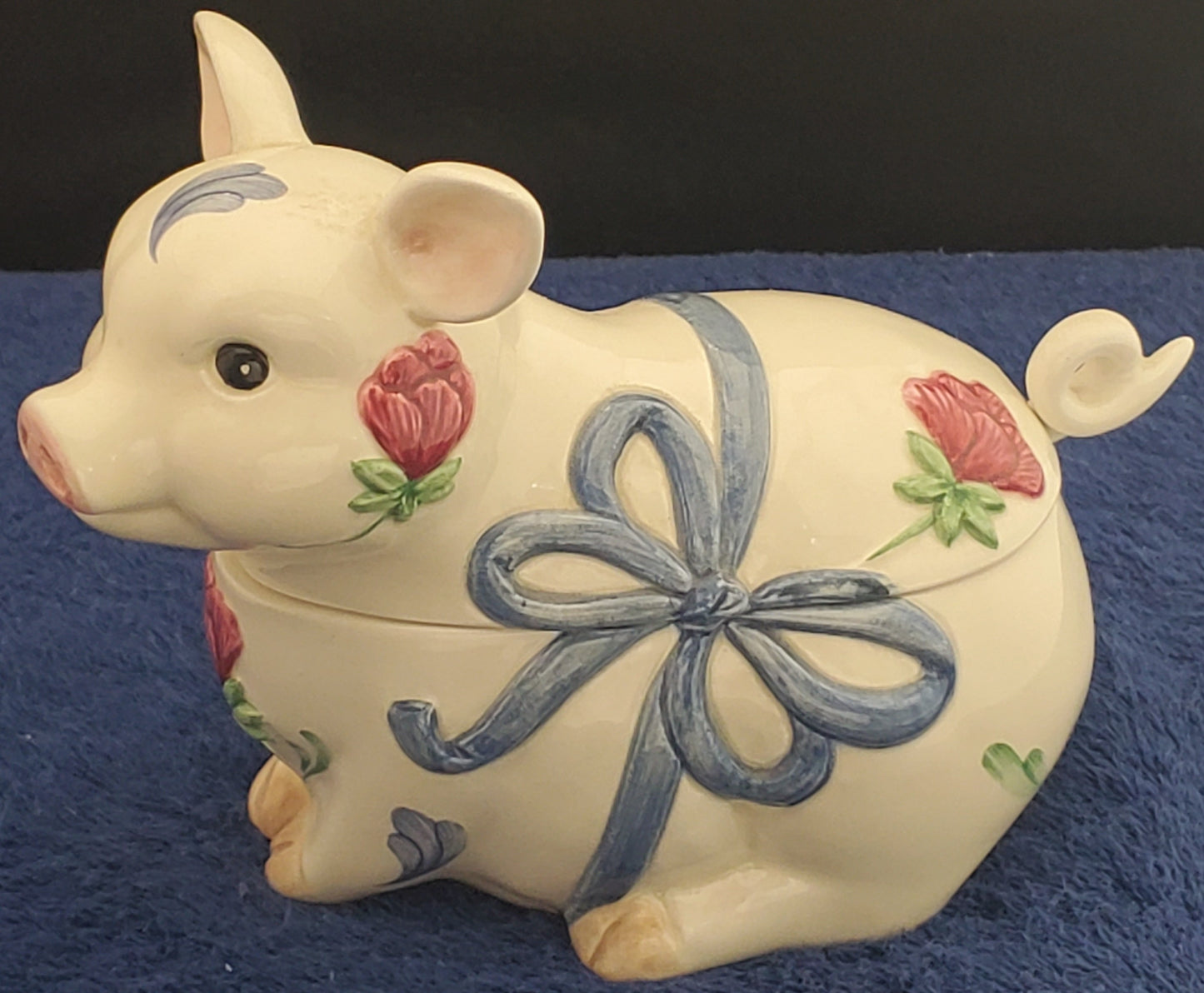 Lenox Poppies Barnyard Pig Sugar Bowl & Lid W/Spoon