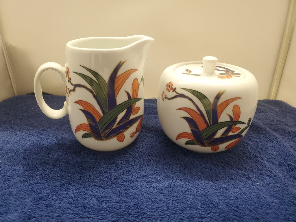 Royal Worcester Grainger Wreath Creamer & Sugar Bowl with Lid LK
