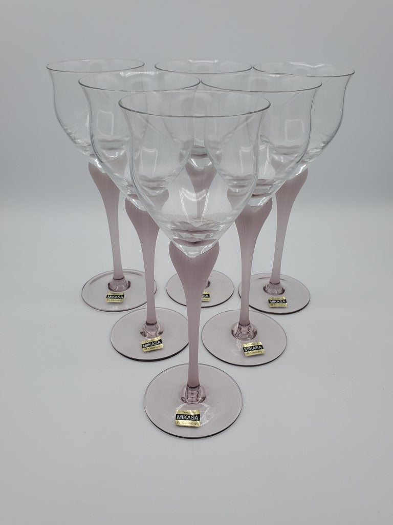 Set of 6 Mikasa Sea Mist Amethyst Frosted Stem Water Goblets LK